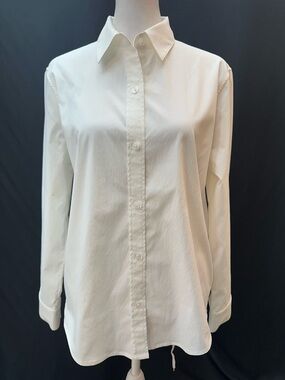Athleta White Button-Front Long-Sleeve Shirt Blouse S